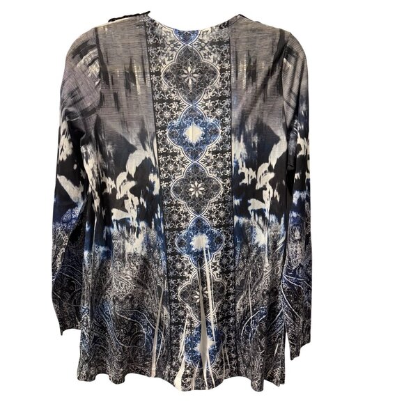 World Unity Womens Sz Large Black & Blue Beaded V-Neck Long Sleeve Tunic Top - Picture 10 of 12